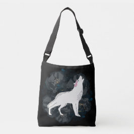 Witte wolf op Circle of Black Rozen Crossbody Crossbody Tas