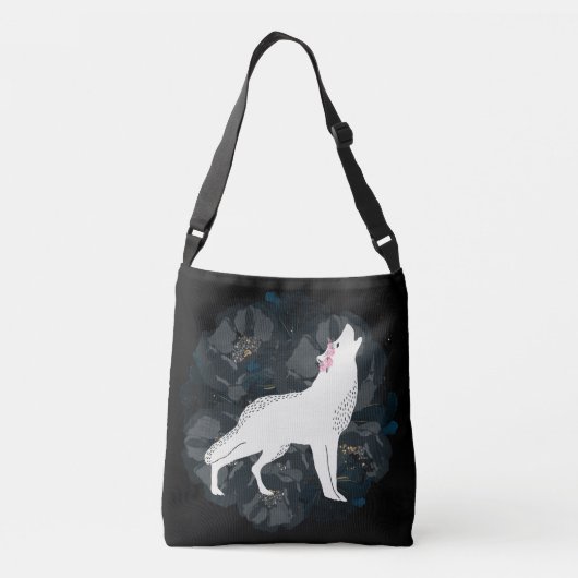 Witte wolf op Circle of Black Rozen Crossbody Tas (Achterkant)
