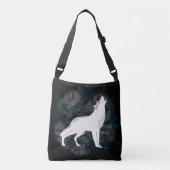Witte wolf op Circle of Black Rozen Crossbody Tas (Voorkant)