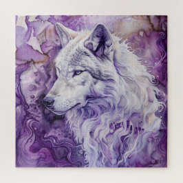 Witte wolf op paarse abstracte achtergrond legpuzzel