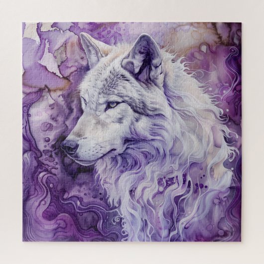 Witte wolf op paarse abstracte achtergrond legpuzzel (Verticaal)
