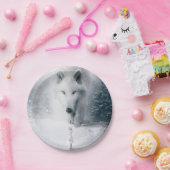Witte wolf papieren bordje (Feest)
