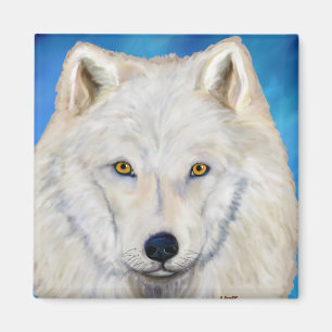 Witte Wolf Portret Magneet