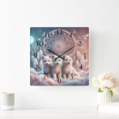 Witte Wolf Pups en Dreamcatcher Vierkante Klok (Huis)