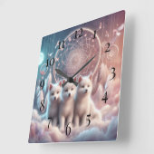 Witte Wolf Pups en Dreamcatcher Vierkante Klok (Hoek)