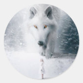 Witte wolf ronde sticker (Voorkant)