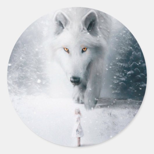 Witte wolf ronde sticker (Voorkant)