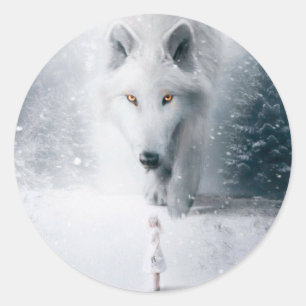 Witte wolf ronde sticker