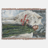 Witte Wolf Roodharige Druïde Winterbessen Fantasie Deken (Voorkant)