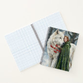 Witte Wolf Roodharige Druïde Winterbessen Fantasie Notitieboek (Binnen)