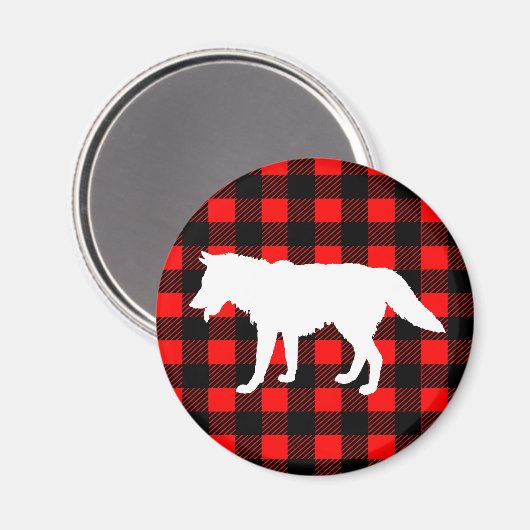 Witte Wolf & Rustiek Zwart Rood Buffel Check gerui Magneet (Voorkant / Achterkant)