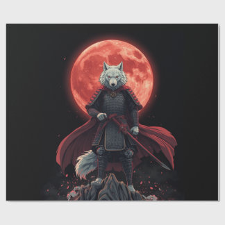 Witte Wolf Samurai Onder de Robijnrode Maan Cadeaupapier
