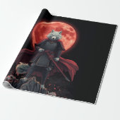 Witte Wolf Samurai Onder de Robijnrode Maan Cadeaupapier (Uitgerold)