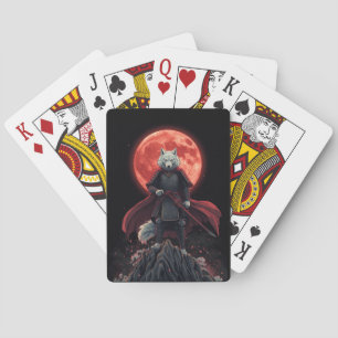 Witte Wolf Samurai Onder de Robijnrode Maan Pokerkaarten