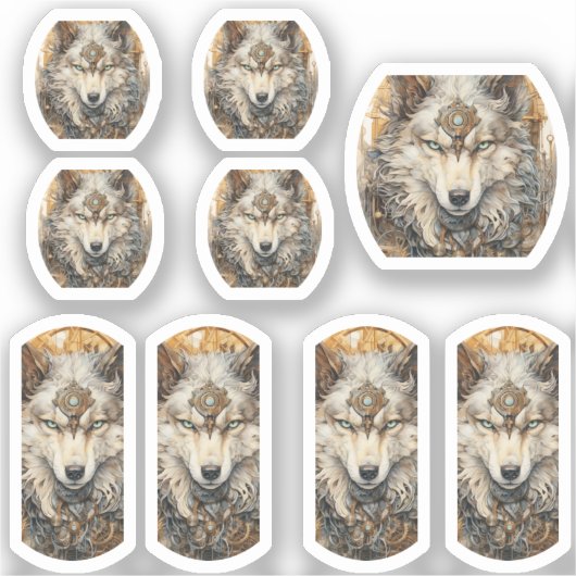 Witte Wolf Steampunk Solarpunk Sticker (Voorkant)