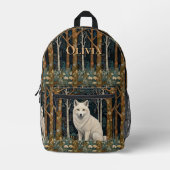 Witte wolf vintage boho bos boslandschap bedrukte rugzak (Voorkant)