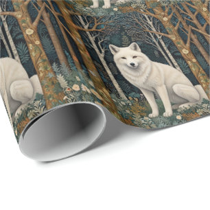 Witte wolf vintage boho bos boslandschap cadeaupapier