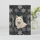 Witte wolf vintage boho bos boslandschap feestdagenkaart (Staand voorkant)
