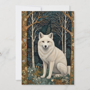 Witte wolf vintage boho bos boslandschap feestdagenkaart