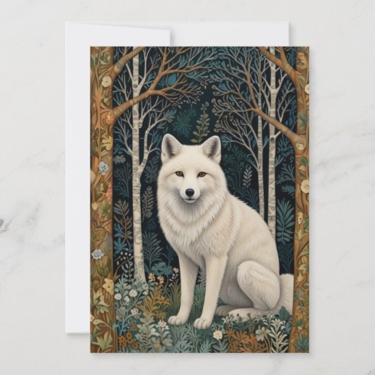 Witte wolf vintage boho bos boslandschap feestdagenkaart (Voorkant)