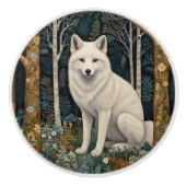Witte wolf vintage boho bos boslandschap keramische knop (Voorkant)