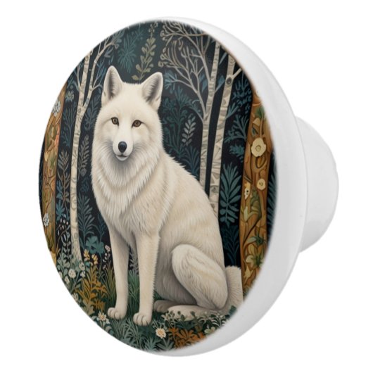 Witte wolf vintage boho bos boslandschap keramische knop (Rechts)