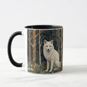 Witte wolf vintage boho bos boslandschap mok (Links)