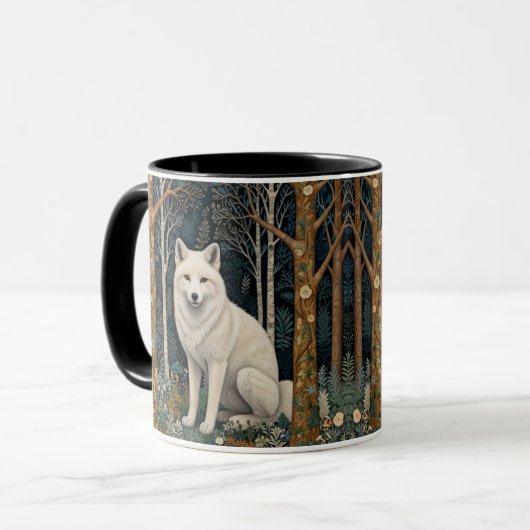 Witte wolf vintage boho bos boslandschap mok (Voorkant links)