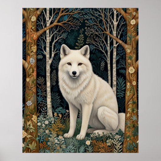 Witte wolf vintage boho bos boslandschap poster (Voorkant)