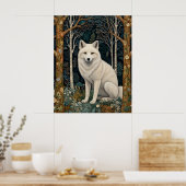 Witte wolf vintage boho bos boslandschap poster (Keuken)