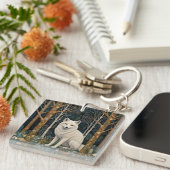 Witte wolf vintage boho bos boslandschap  sleutelhanger (Voorkant Rechts)