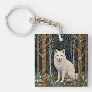 Witte wolf vintage boho bos boslandschap sleutelhanger