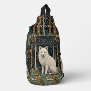 Witte wolf vintage boho bos boslandschap sling bag
