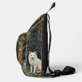 Witte wolf vintage boho bos boslandschap sling bag (Rechts)
