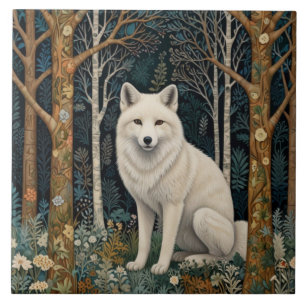 Witte wolf vintage boho bos boslandschap tegeltje