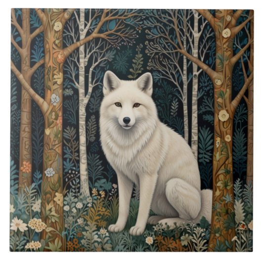 Witte wolf vintage boho bos boslandschap tegeltje (Voorkant)