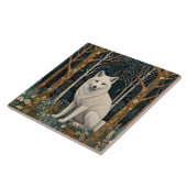 Witte wolf vintage boho bos boslandschap tegeltje (Zijkant)