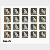 Witte wolf vintage boho bos boslandschap vierkante sticker (Vel)