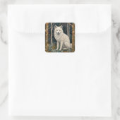 Witte wolf vintage boho bos boslandschap vierkante sticker (Tas)