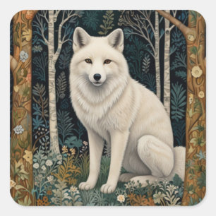 Witte wolf vintage boho bos boslandschap vierkante sticker
