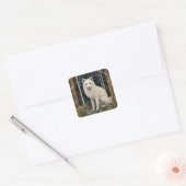 Witte wolf vintage boho bos boslandschap vierkante sticker (Envelop)