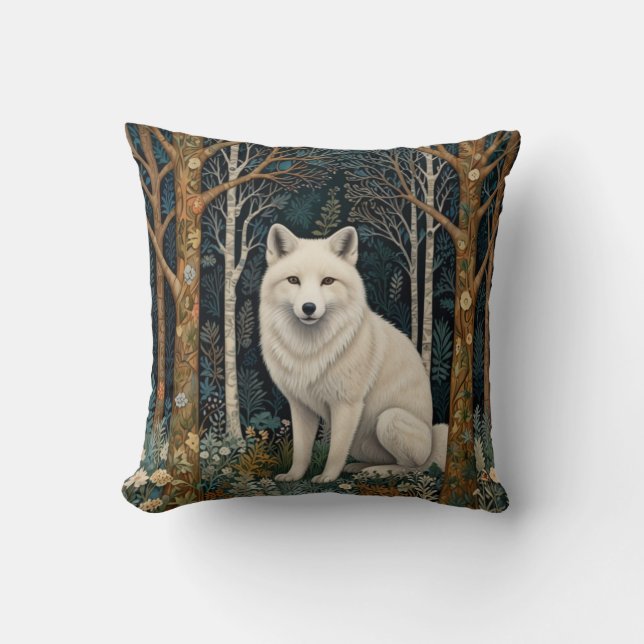 Witte wolf vintage boho bosland bos kussen (Voorkant)