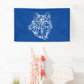 Witte wolfskop op blauw spandoek (Insitu)