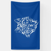 Witte wolfskop op blauw spandoek (Verticaal)