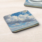 Witte wolken en heldere blauwe lucht bier onderzetter (Linkerzijde)