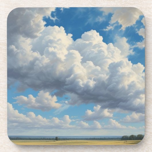 Witte wolken en heldere blauwe lucht bier onderzetter (Voorkant)