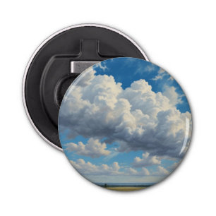 Witte wolken en heldere blauwe lucht button flesopener