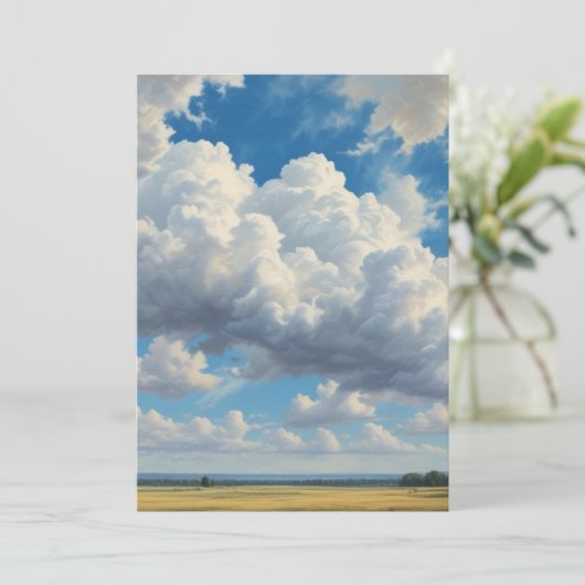 Witte wolken en heldere blauwe lucht feestdagenkaart (Staand voorkant)