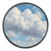 Witte wolken en heldere blauwe lucht hockey puck (Voorkant)