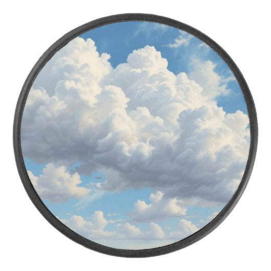 Witte wolken en heldere blauwe lucht hockey puck (Voorkant)